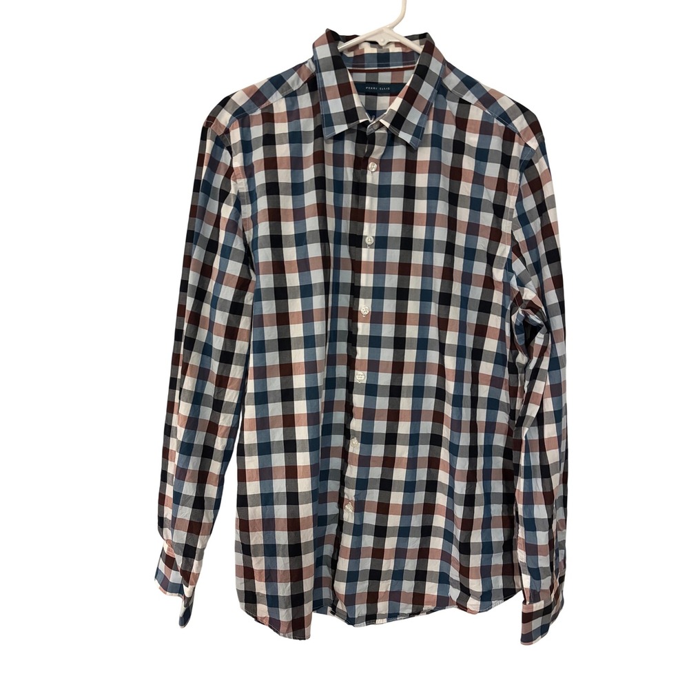 Perry Ellis Large Mens Shirt Cotton Buffalo check business collegiate‎ preppy